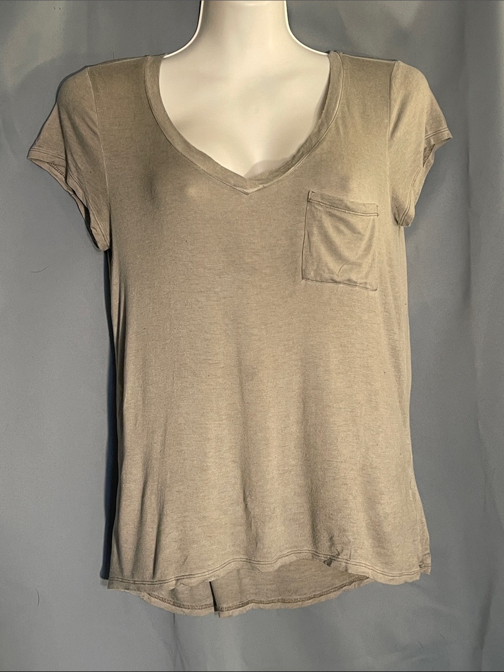 Jane and Delancey Short Sleeve V-Neck Pocket Tee - Taupe